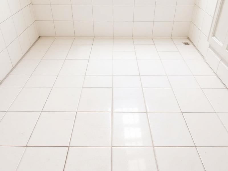 Bathroom floor tiles with bright clean grout lines after cleaning