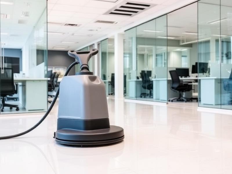 Commercial floor cleaning machine in a modern office fit-out